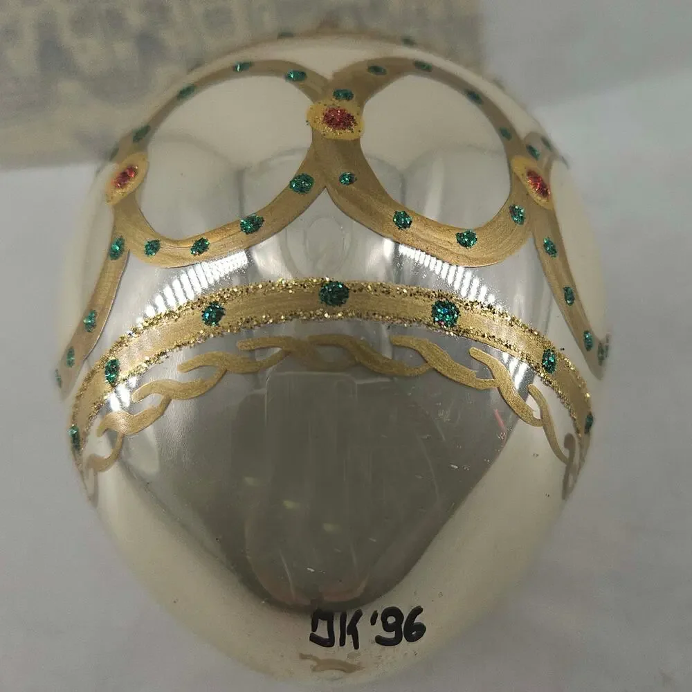 Vintage signed KOMOZJA Poland blown glass ornate egg Christmas Ornament